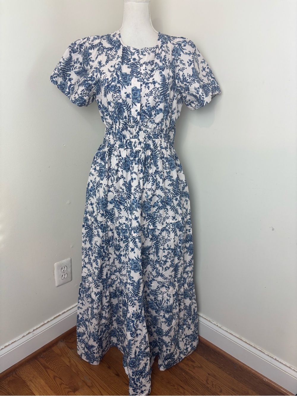 Anthropologie Cotton Somerset Tiered Maxi Dress In Blue Chinoiserie Size Medium - Picture 9 of 16